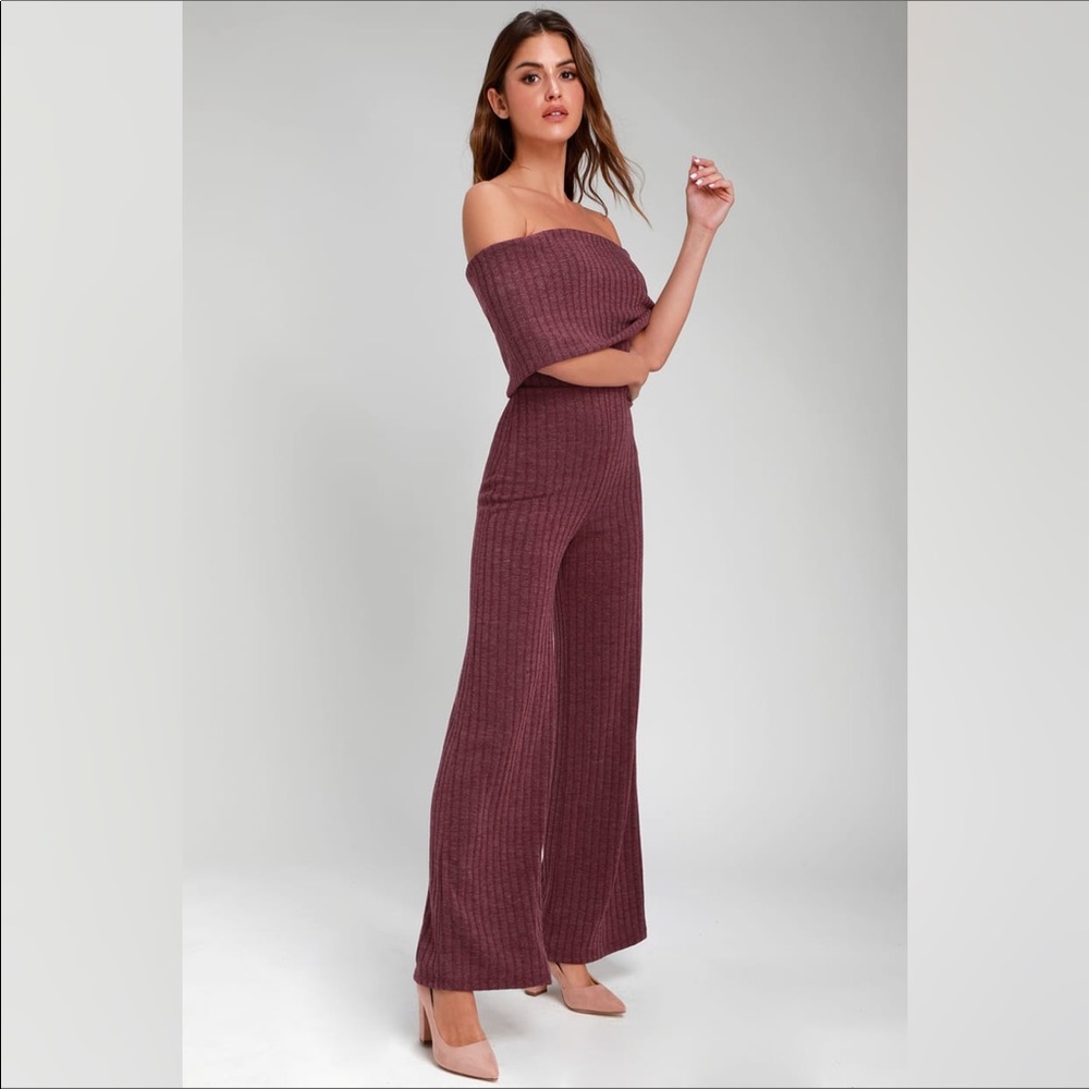 Lulus Off the shoulder Mauve Jumpsuit Size S